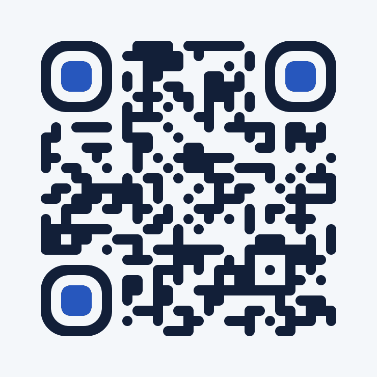 Sample QR code with connected midnight-blue modules