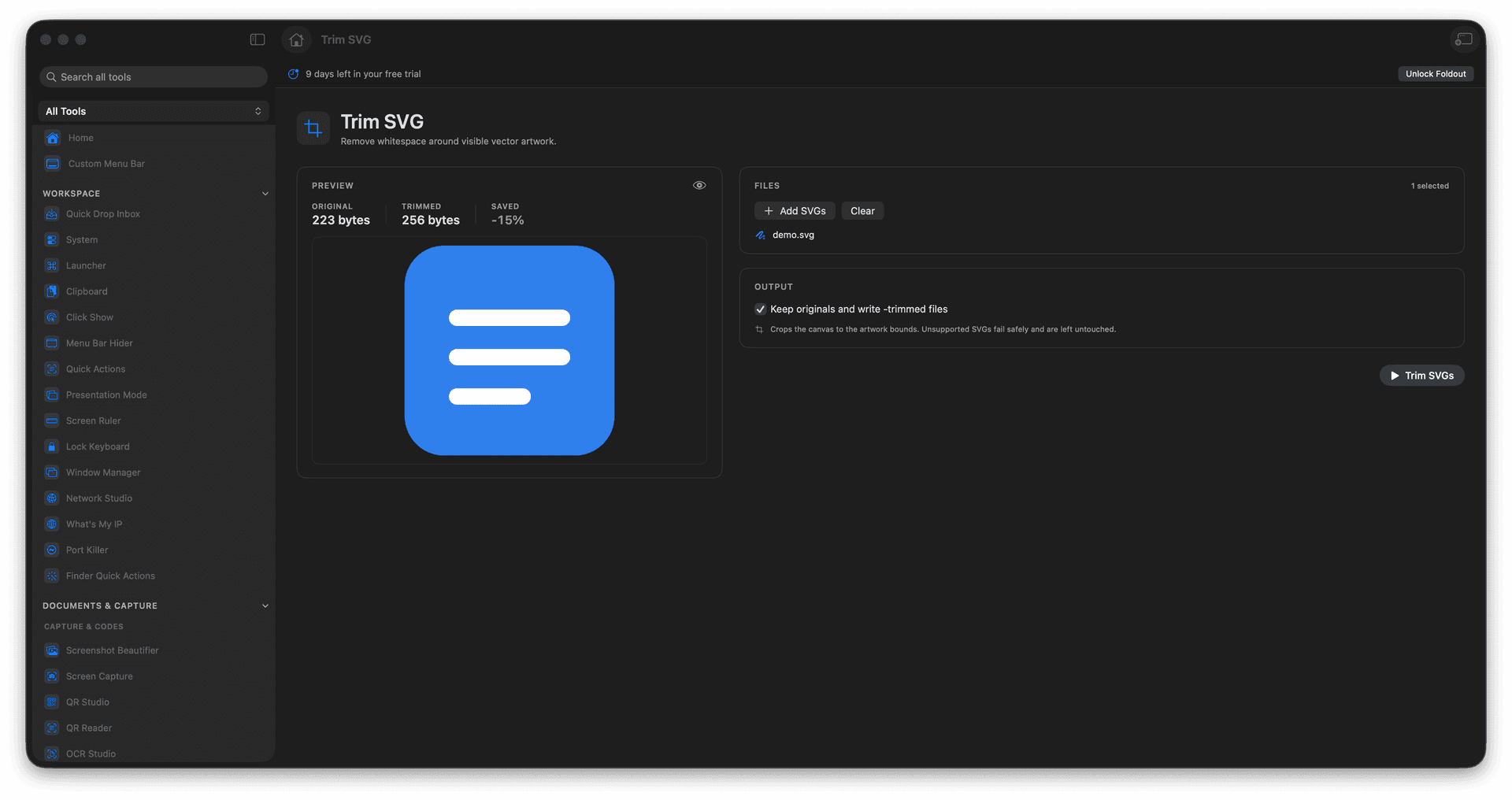 Foldout Remove whitespace around SVG artwork tool screen on macOS